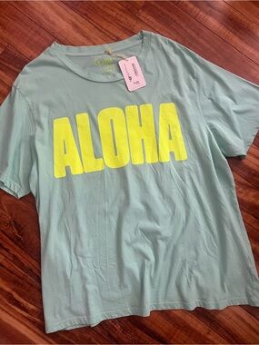Aloha Graphic Tee - Mint with Yellow Print